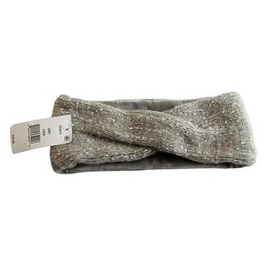 DKNY Fleece-Lined Headband Twist Metallic Knit Gray Ear Warmer